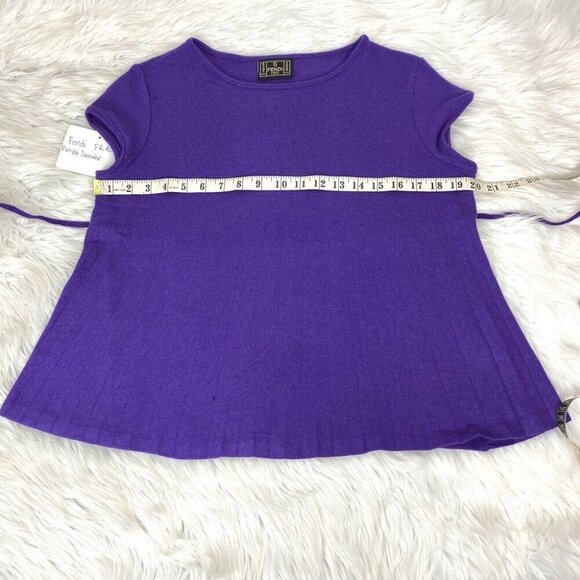 Fendi Roma Women’s Purple Angora Crew Neck Short Sleeve Knit Sweater EU44/C40 - Picture 12 of 15
